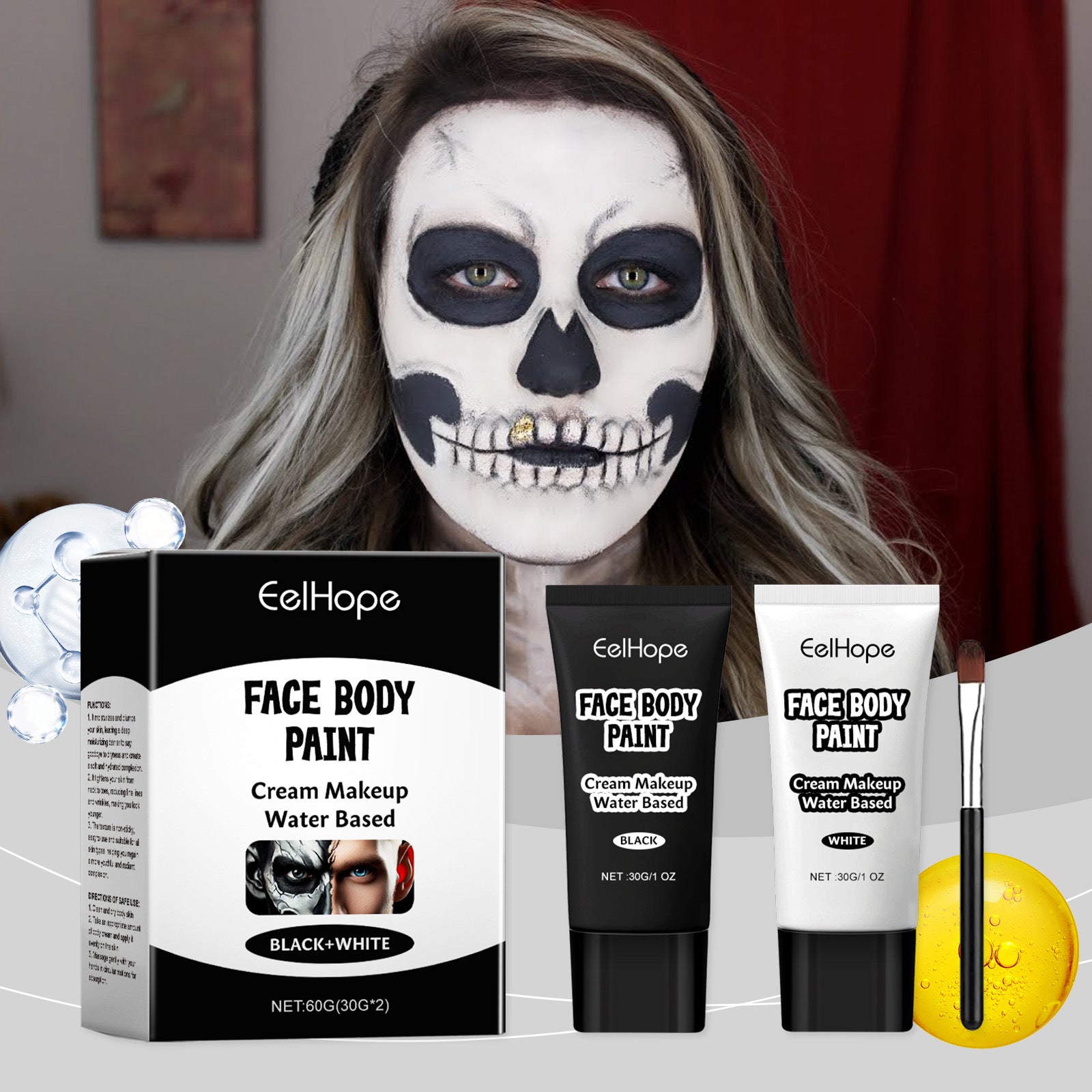 Halloween Black and White Foundation Paint Cream Concealer Easily Cover Skin Tone Clown Makeup Effect Cosplay Lasting Cosmetics - Big Tim's Magic Emporium