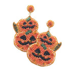 Felt Back Halloween Pumpkin Beaded Dangle Earrings by Madeline Love