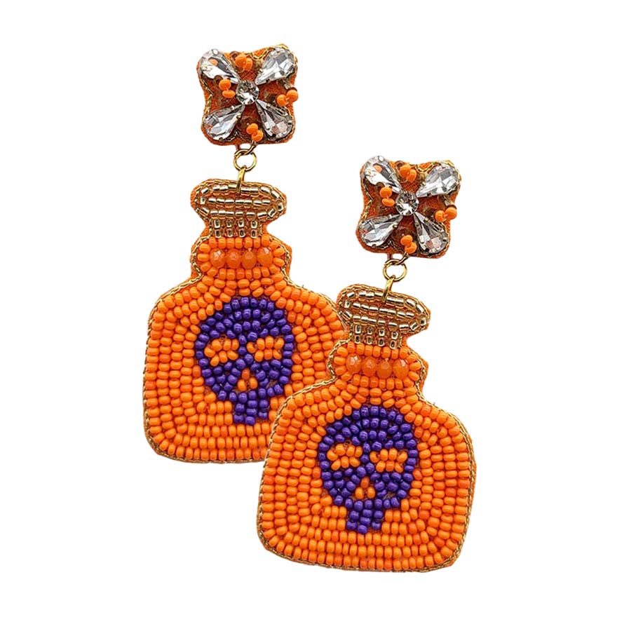 Halloween Felt Back Pumpkin Bottle Dangle Earrings by Madeline Love