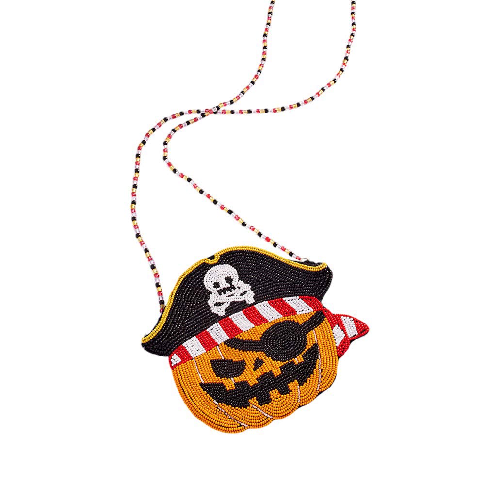 Halloween Pirate Pumpkin Beaded Mini Crossbody Bag by Madeline Love