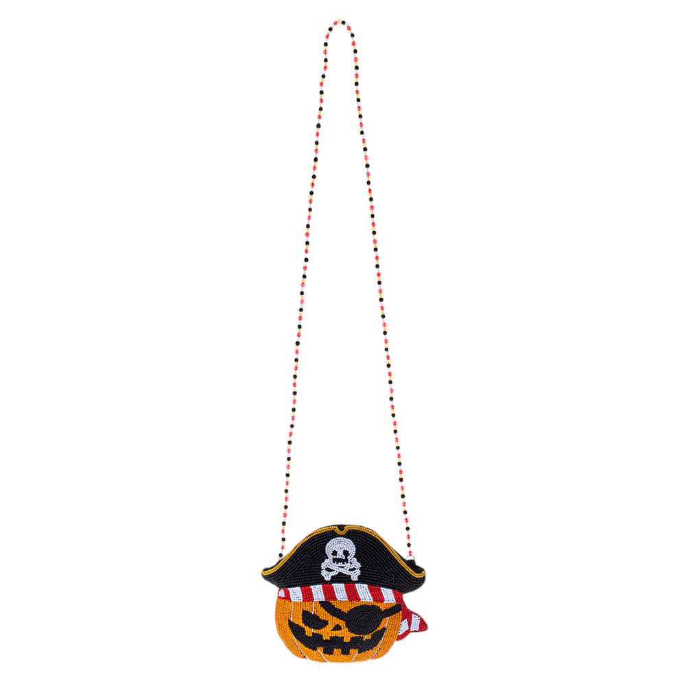 Halloween Pirate Pumpkin Beaded Mini Crossbody Bag by Madeline Love