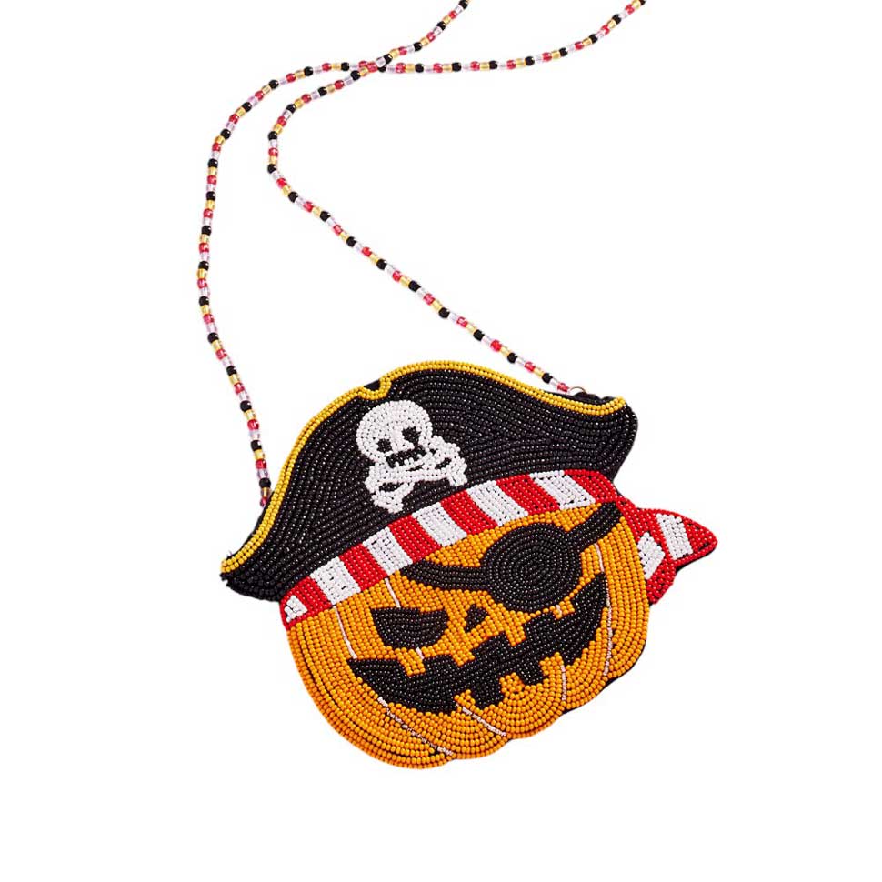 Halloween Pirate Pumpkin Beaded Mini Crossbody Bag by Madeline Love