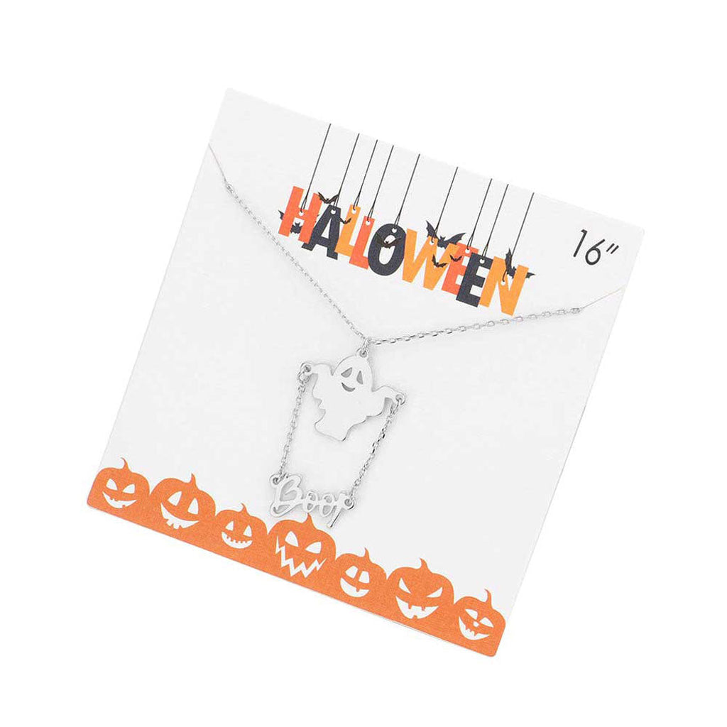Boo Metal Message Halloween Ghost Pendant Necklace by Madeline Love