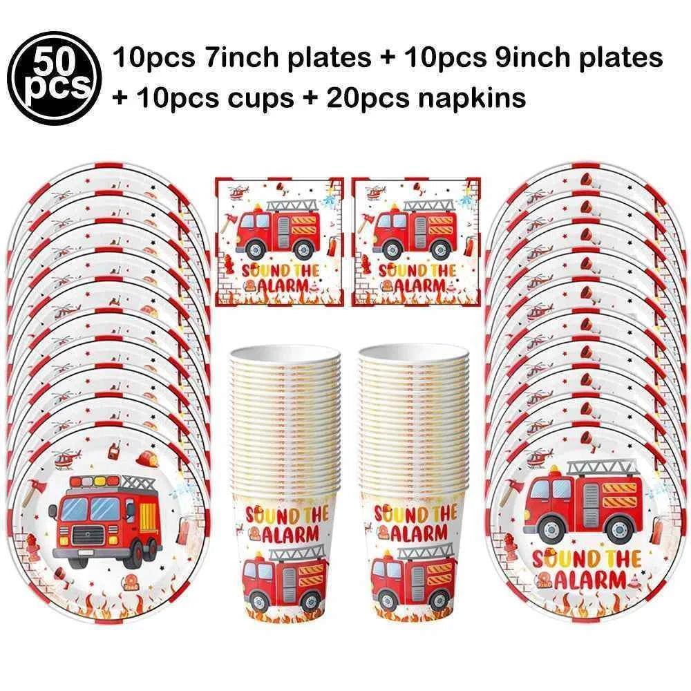 Fireman Birthday Party Supplies Firefighter Helmet Fire Hydrant Straws Cups with Lids Extinguisher Squirt Toys Fire Favors