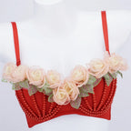 Organza Floral & Pearl Bustier Bra Top | Kawaii Stage & Nightclub Bralette