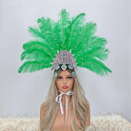 Artisanal Ostrich Feather Showgirl Headdress & Carnival Hair Accessory