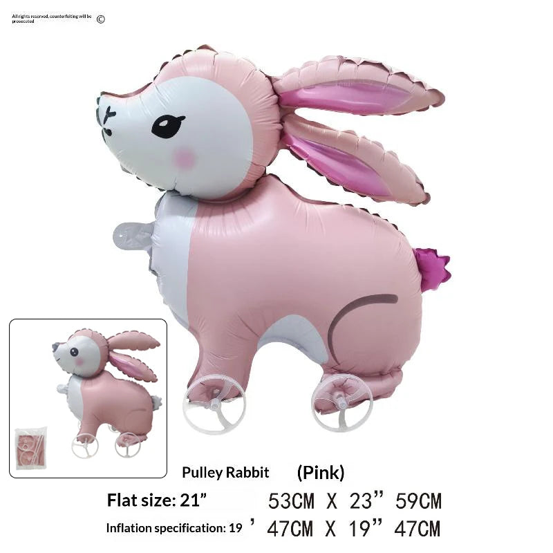 For Kids Birthday Party Decoration Baby Shower 4D Cartoon Foil Balloons Elephant Stand Walking Balloon With Wheel
