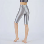 Oil Glossy High-Stretch Knee-Length Shorts Satin Shine Performance Biker Shorts