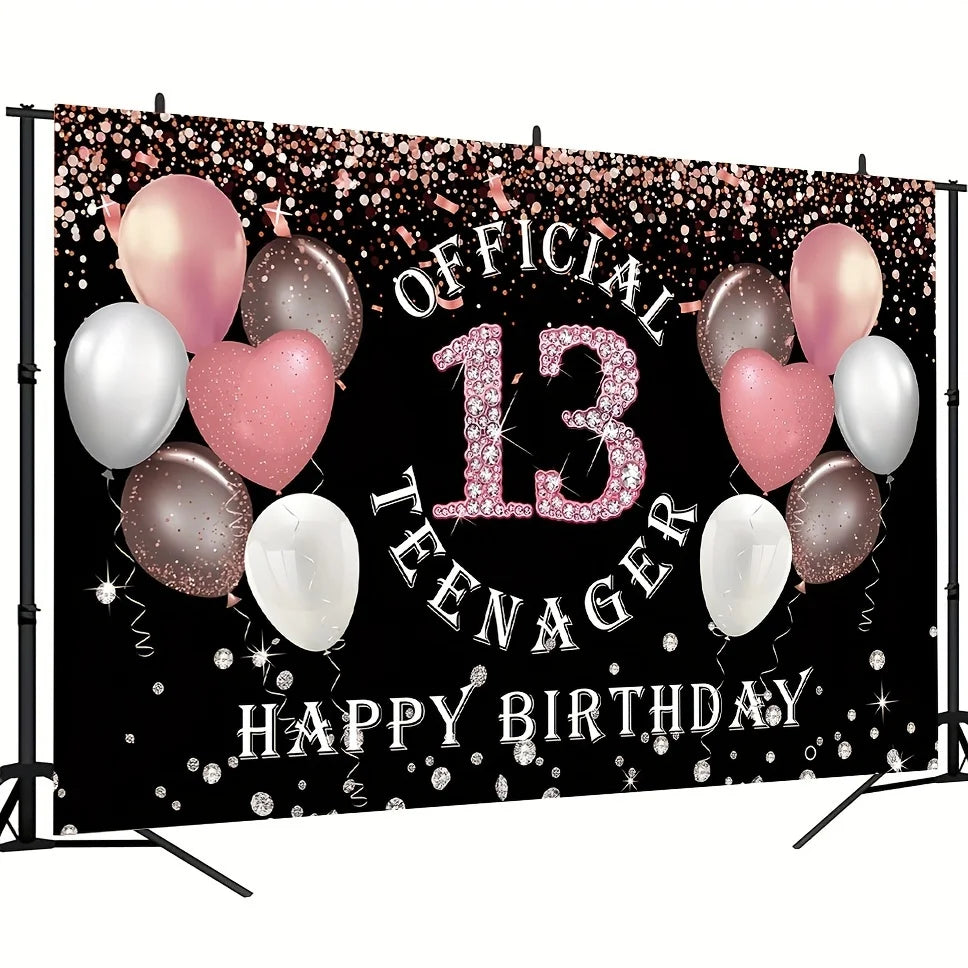 Rose gold girl's 13th birthday decoration, birthday party supporting photography background, 13th birthday party supplies
