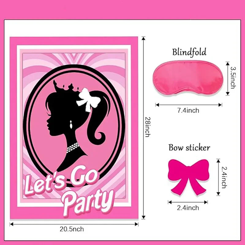 1set Let's Go Party Theme Paper Poster Princess Bow Stickers Bingo Game for Girl Birthday Bachelorette Party Favors Decoration - Big Tim's Magic Emporium