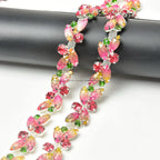 The Stardust Pink Blossom – Glitter Pink Leaf Glass Rhinestone Chain & Trim Applique