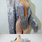 Rhinestone Tassel Fringe Jacket And Dress Costume Set
