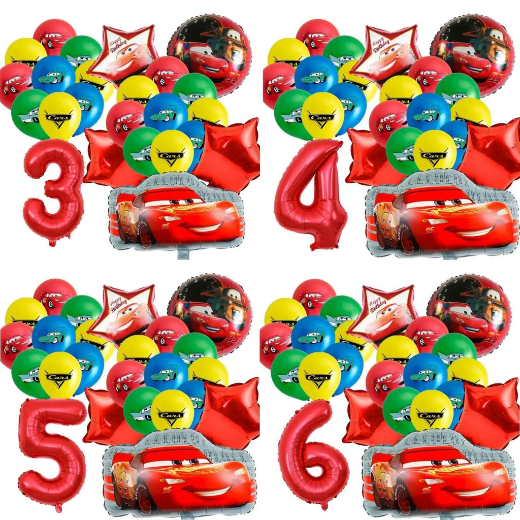 Car-Themed Cartoon Birthday Party Balloon Decoration Package Latex Balloons and Extra-Large Foil Balloons for Birthday Party