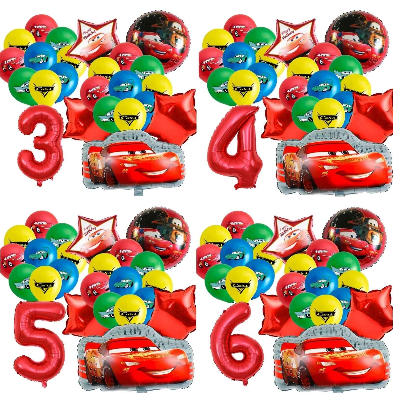 Car-Themed Cartoon Birthday Party Balloon Decoration Package Latex Balloons and Extra-Large Foil Balloons for Birthday Party