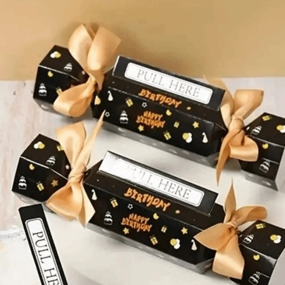 Party Gifts Candy Shape Birthday Money Box Black Gold Paper Money Gift Box Funny with Bags Pull Money Box Birthday Party