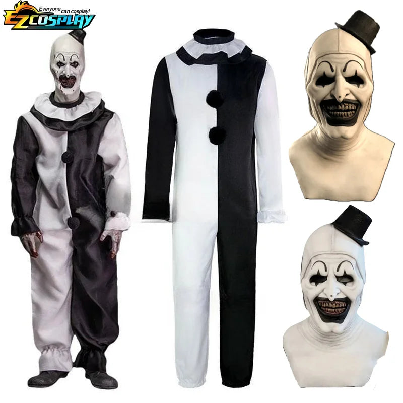 Art The Clown Cosplay Movie Terrifier 2 Art The Clown Cosplay Costume Jumpsuit Mask Halloween Costumes Mask for Men Women - Big Tim's Magic Emporium