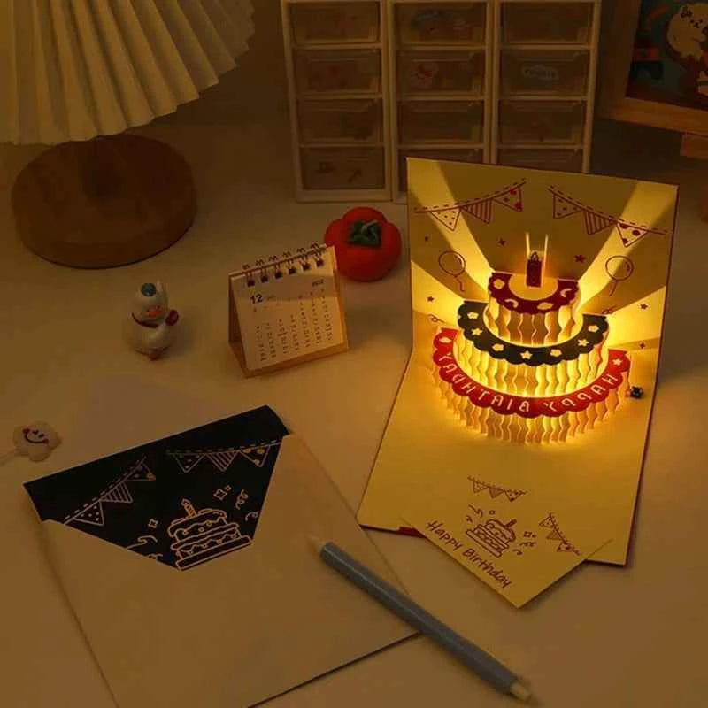 3D  up Happy Birthday Card Cake Festival Invitation Greeting Memorial Cards for Birthday Valentine Day Mother Day