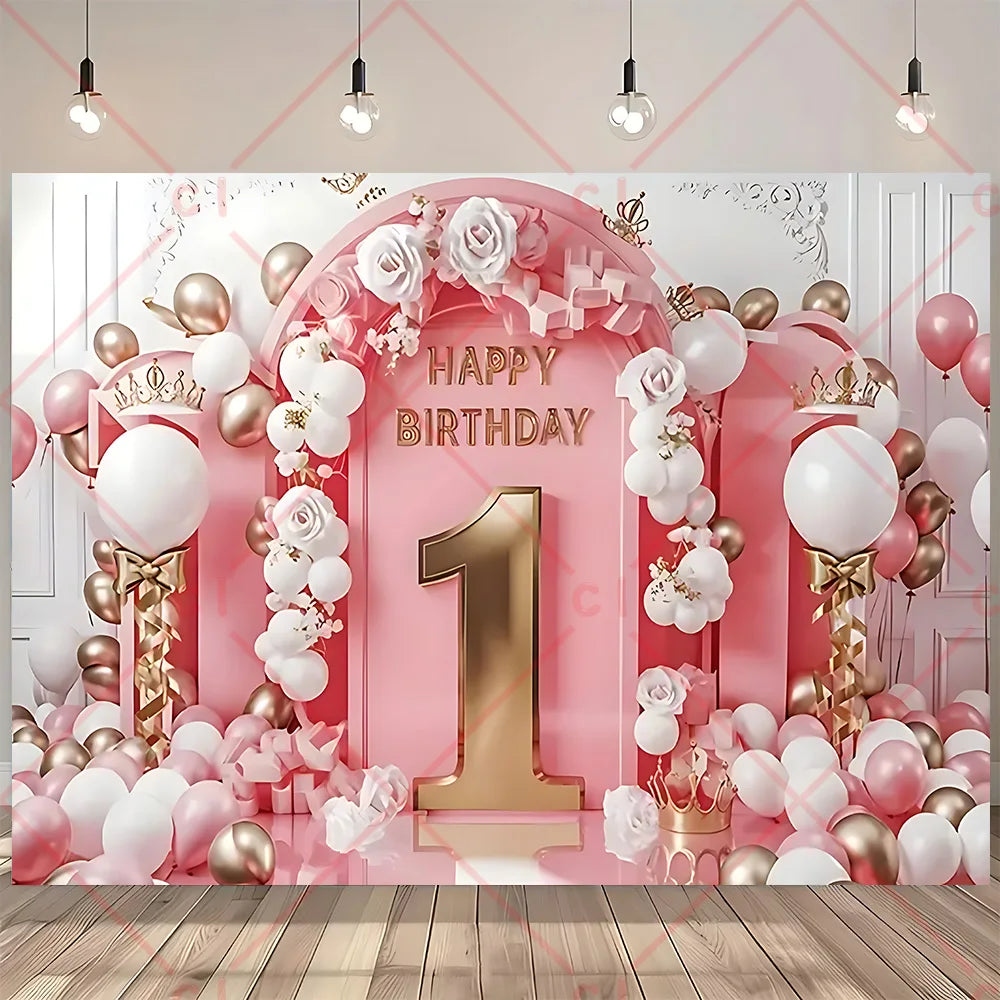 Newborn Baby 1st Birthday Backdrop Pink Blue Balloon Girl Boy Baby Shower Cake Smash Photography Background Decor Photo Studio