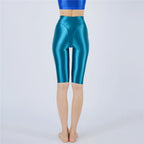 Oil Glossy High-Stretch Knee-Length Shorts Satin Shine Performance Biker Shorts