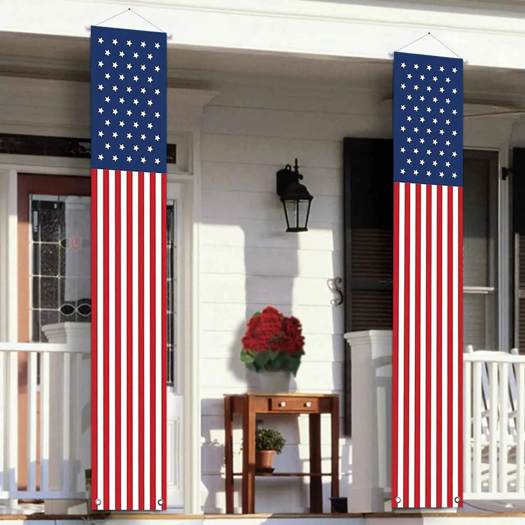 Fourth of July Outdoor Decorations - Hang American flag banners Stars and Stripes porch signs - Patriotic Memorial Day