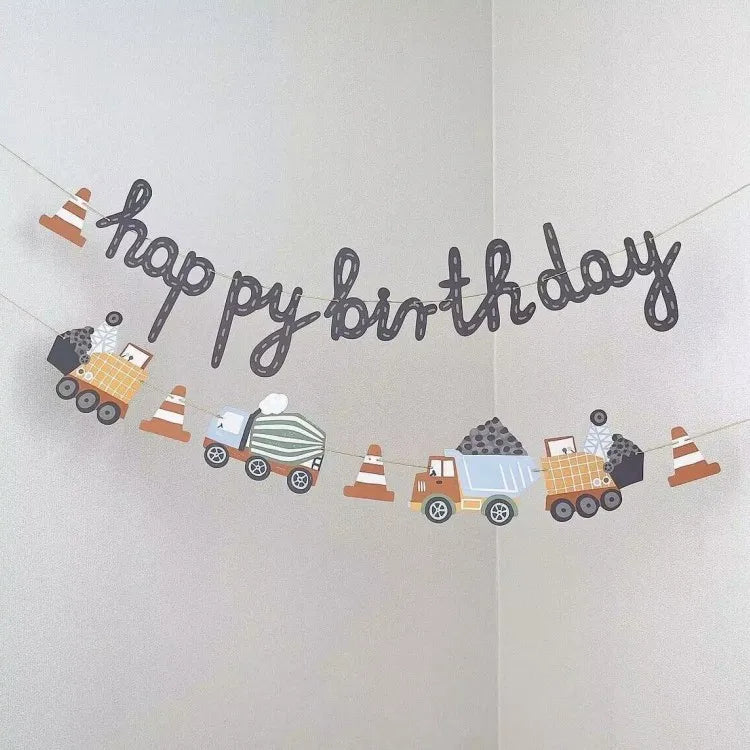 1set Happy Birthday Party Paper Banner Hanging Garland Flag Car Theme Kids 1st Birthday Party Balloons Decorations Baby Shower
