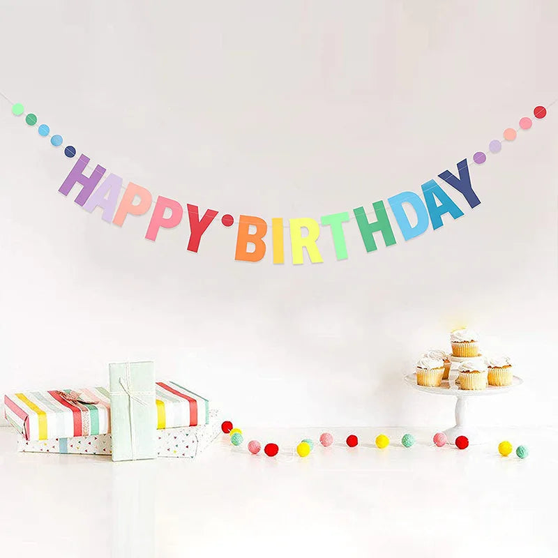Rainbow Color Happy Birthday Banner Paper Garland Kids 1st Birthday Party Hanging Flags Decoration Rainbow Theme Party Supplies