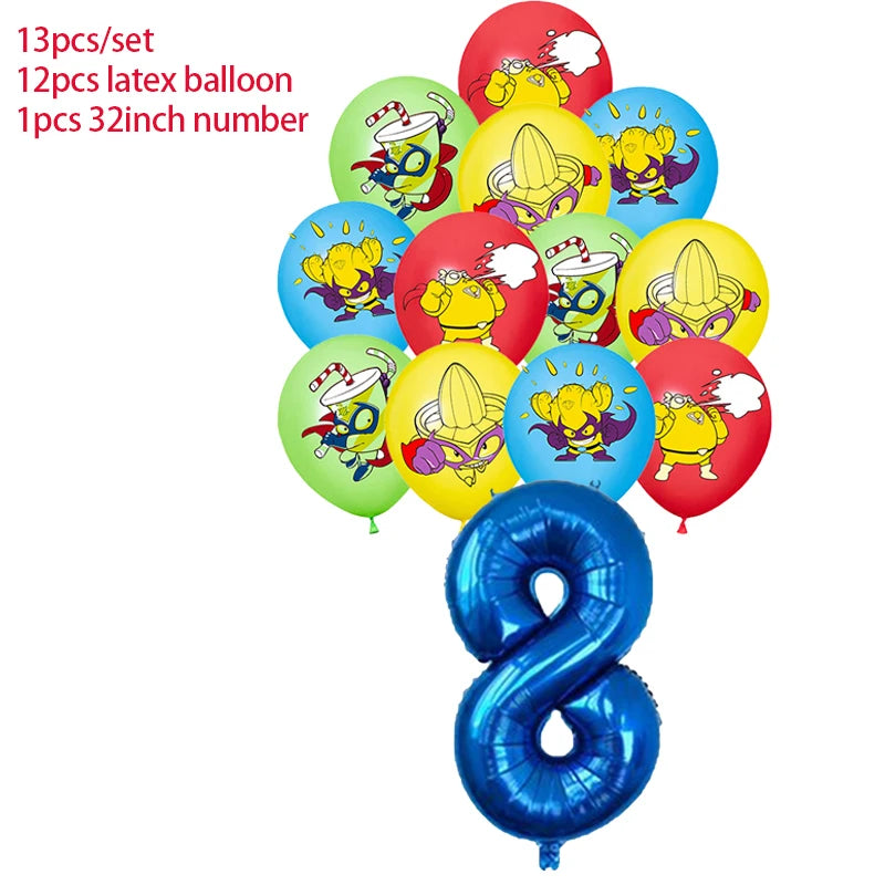 Superzings Birthday Party Decoration Balloon Banner Cake Topper SuperthingsTableware Birthday Party Supplies Baby Shower