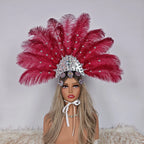 Artisanal Ostrich Feather Showgirl Headdress & Carnival Hair Accessory