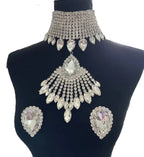Oversized Crystal Rhinestone Tassel Choker & Earrings Drag Queen Jewelry Set