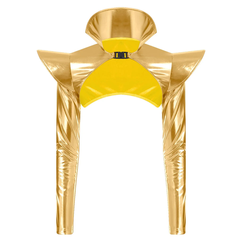 Metallic Shoulder Armor Shrug Crop Top & Sleeves Futuristic Pauldron Stage Costume