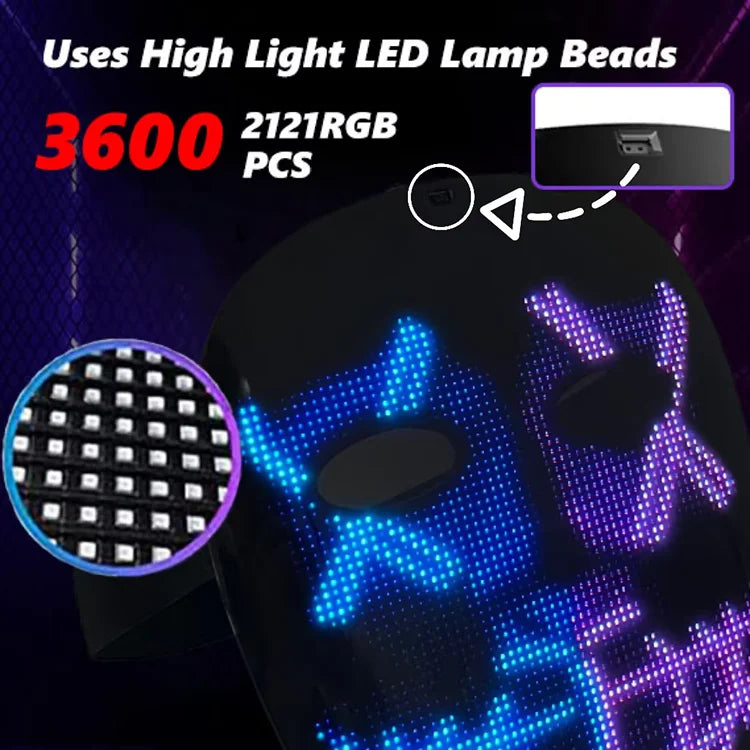 HD Luminous LED Mask with Voice Recognition Gesture Sensing Support Video Animation Programmable App Light up Mask - Big Tim's Magic Emporium