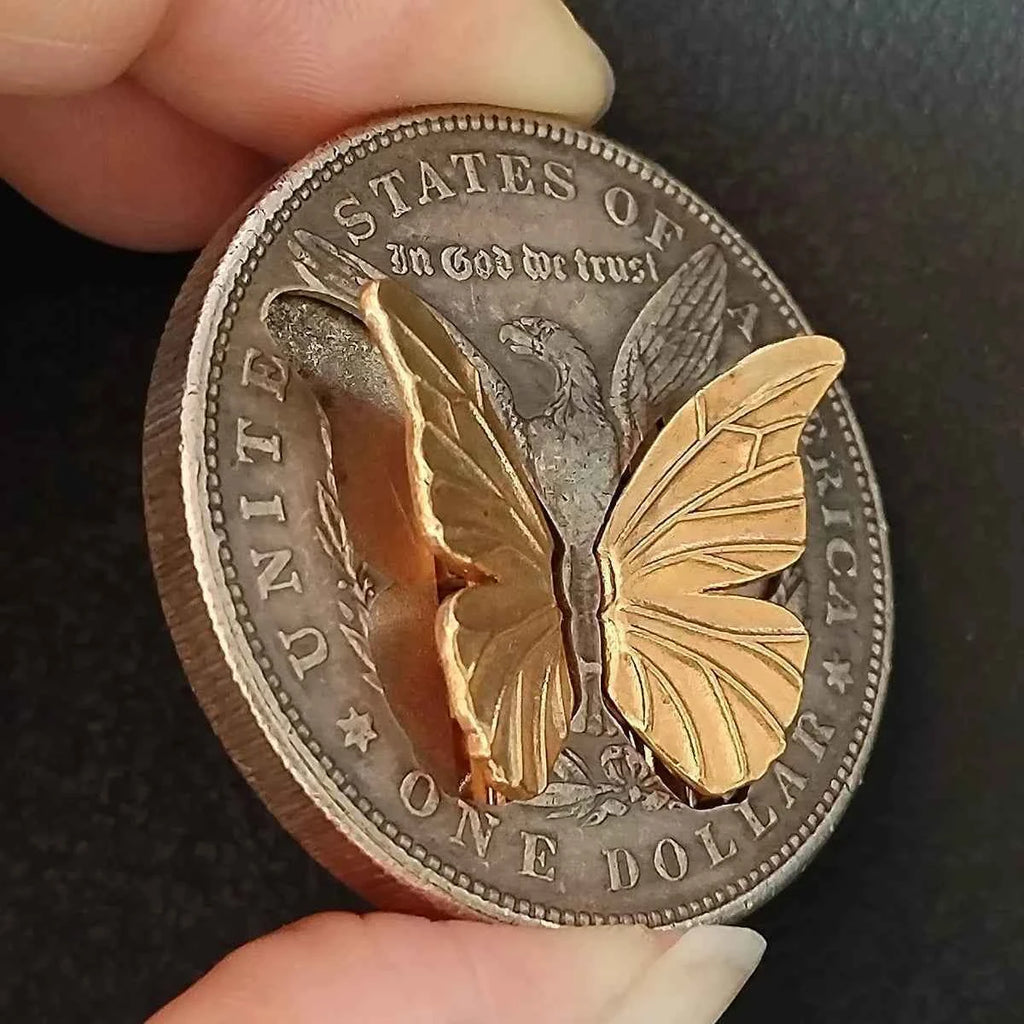 Mechanical Coin with Movable butterfly wings for Friend's Gift