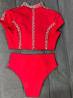Sparkly Red Rhinestone Top & Shorts Set Gogo Showgirl Performance Outfit