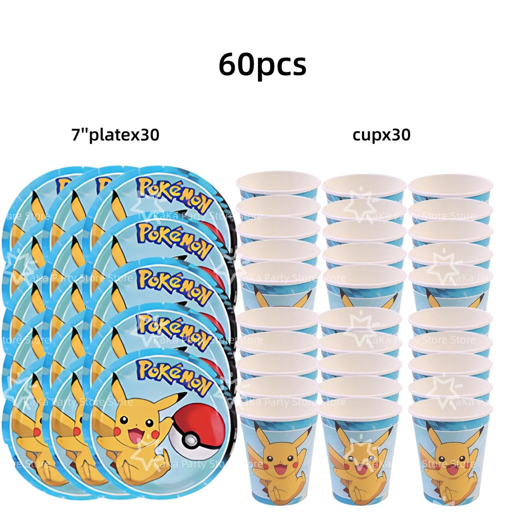30people Pokemon Party Birthday Decoration Set Pokemon Party Plates and Cup Pikachu Paper Cup Pikachu Party Favours Supplies - Big Tim's Magic Emporium