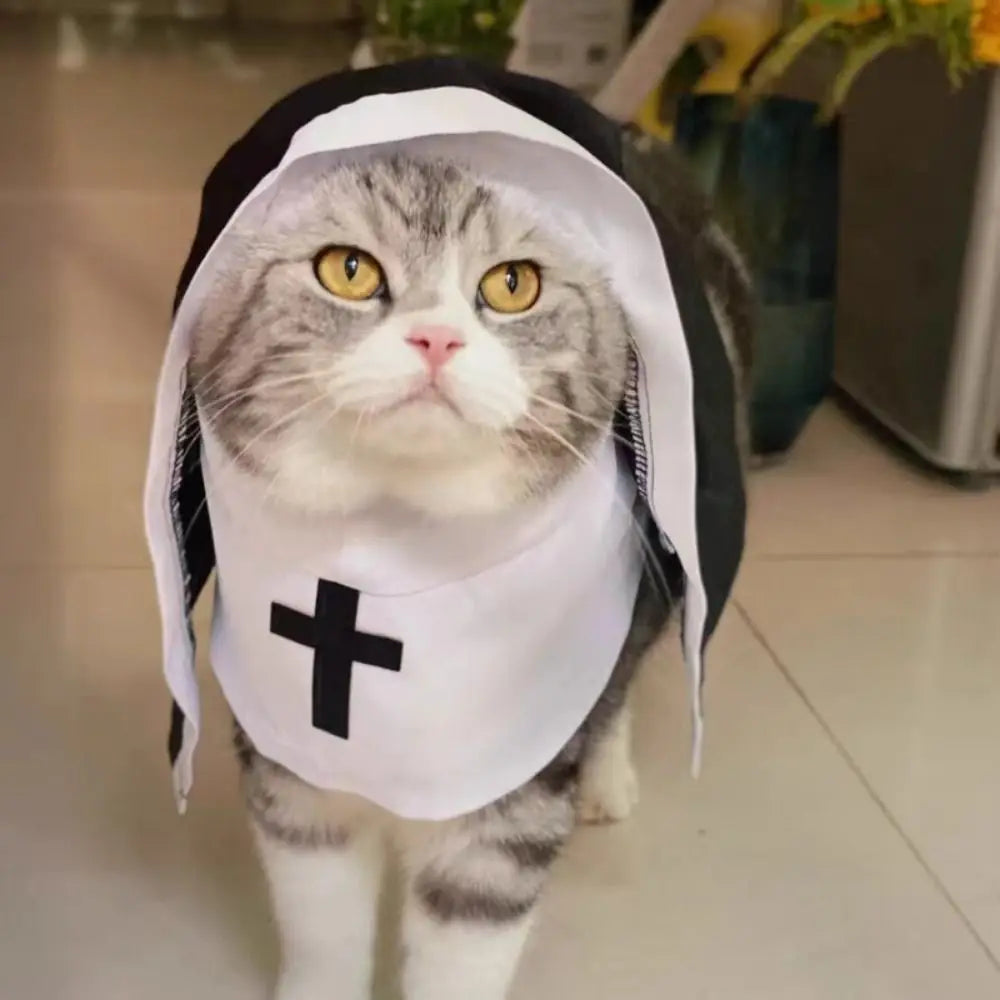 Cat Puppy Pet Nun Cloak Role Play Soft Pet Cat Halloween Costumes Black/white Breathable Cat Cosplay Costume Sets Cosplay Dress