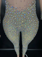 Women's Rhinestone Mesh Jumpsuit | Sheer Party & Stage Outfit