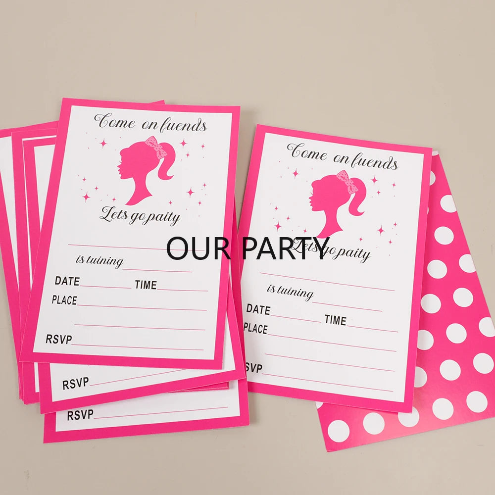 20Pcs Let's Go Party Theme Invitation Cards Dot Princess Girl Greeting Card for Birthday Baby Shower Wedding Party Decoration - Big Tim's Magic Emporium