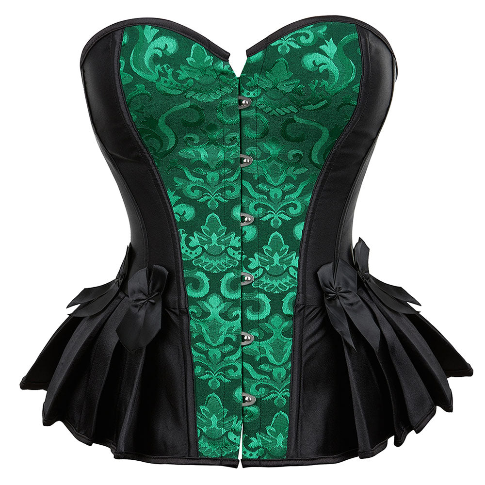 Vintage Gothic Floral Overbust Corset Top Lace Trim Boned Bustier