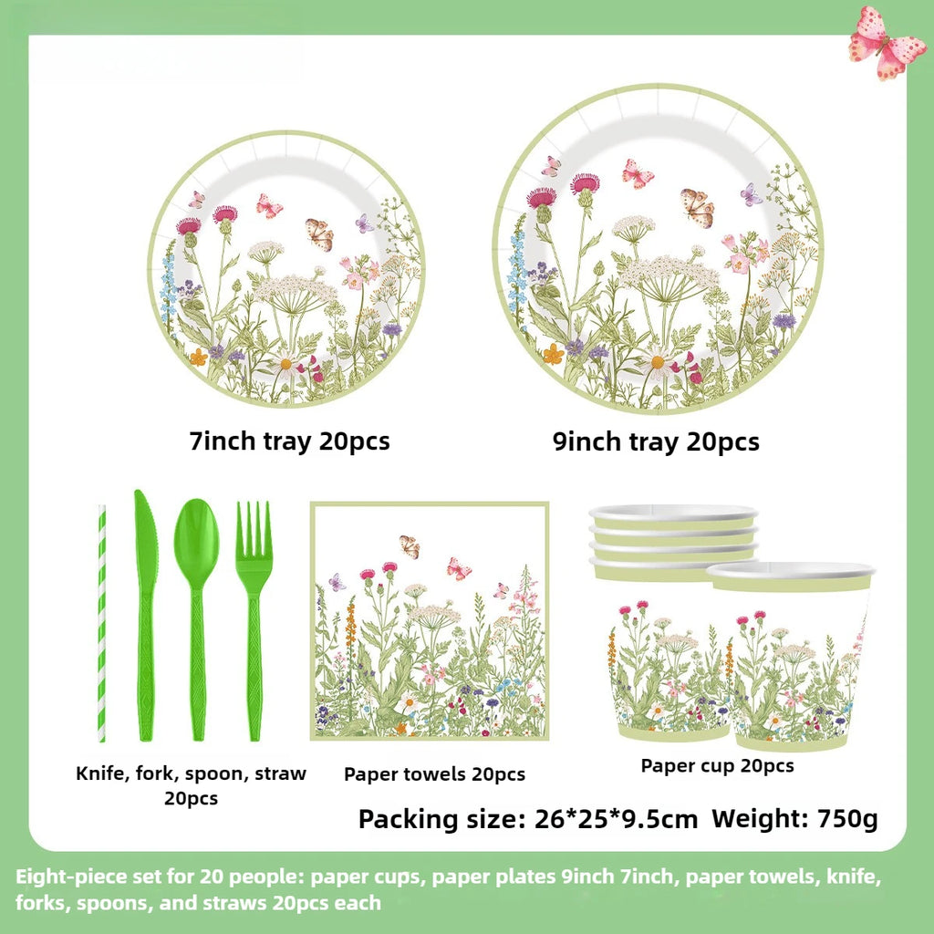 240pcs Spring Flowers Fresh Disposable Paper Tableware Wildflower Plate Birthday Party Decoration Party Supplies Party - Big Tim's Magic Emporium