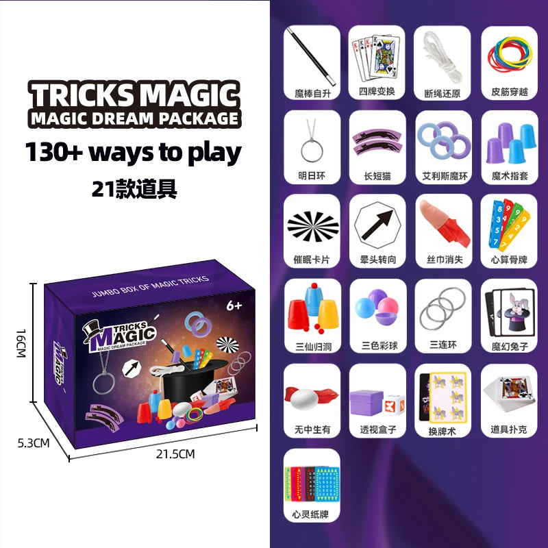 Children's Magician Cosplay Set with Magic Hats Sticks Versatile Cards Props Poker for Birthday Performance And Halloween