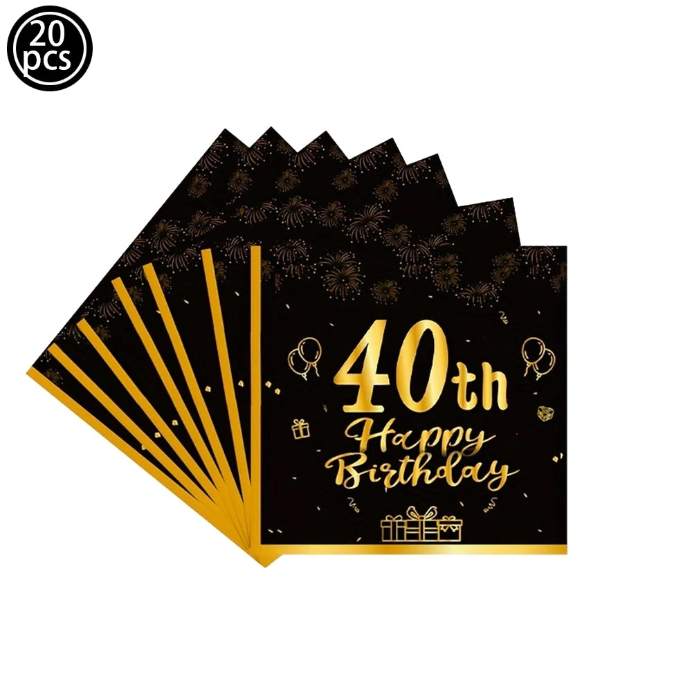 40th Birthday Party Gold Black Birthday Number Paper Box Banner Balloons Birthday Party 40 Year Old Birthday Party Decoration