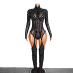 Rhinestone Mesh Jumpsuit Costume Set