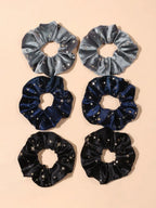 Vintage-Inspired Velvet Gold Star Hair Scrunchies 6-Piece Set