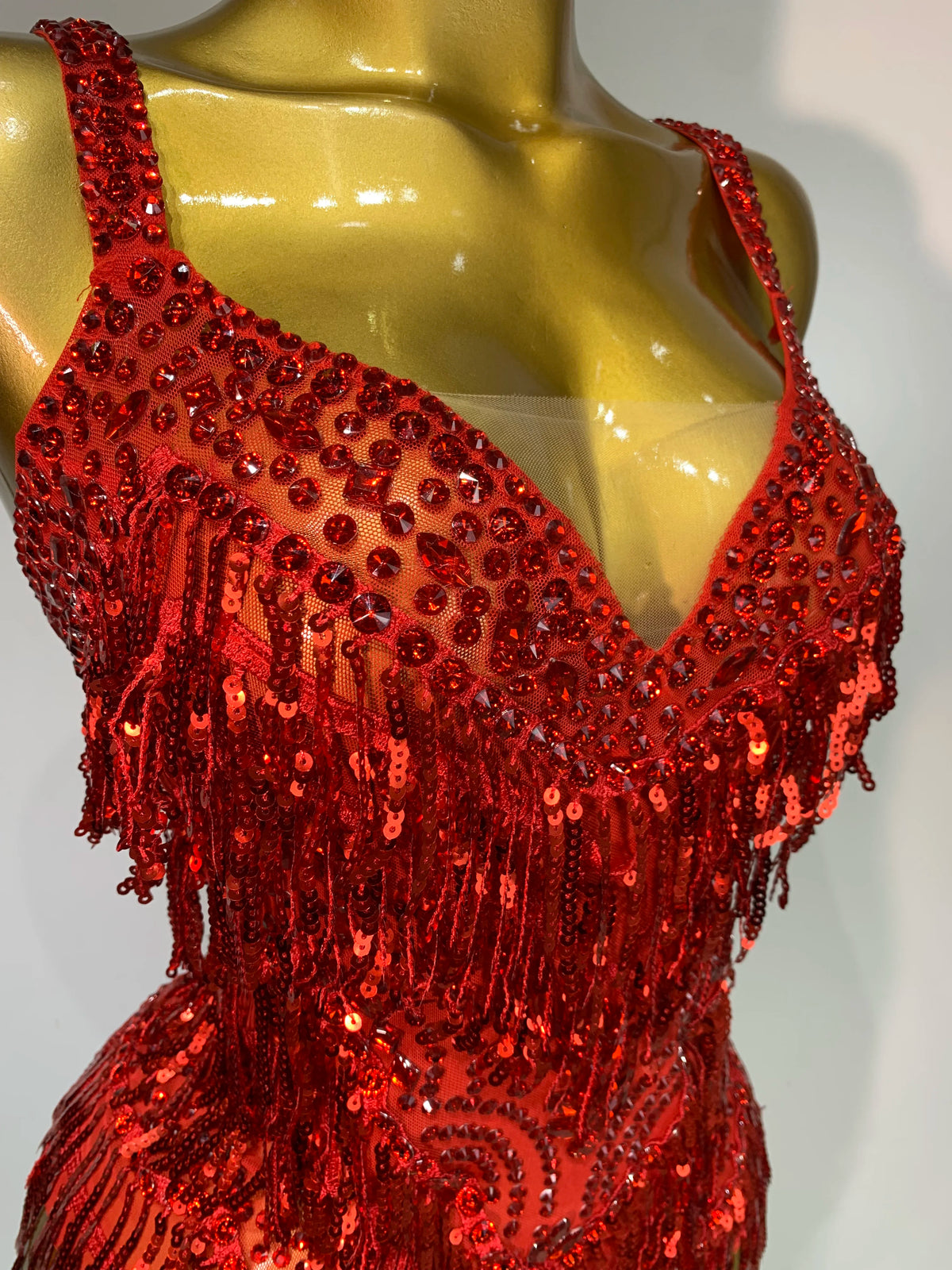 Sparkly Rhinestone Tassel Backless Mesh Bodysuit Luxury Stage Performance Costume