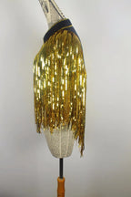 Metallic Sequin Tassel Showgirl Fringe Jacket – Unisex Stage Performance Crop Coat