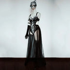 Silver Mirror Sequin Bodysuit & Dramatic Train Skirt Gogo Stage Costume Set