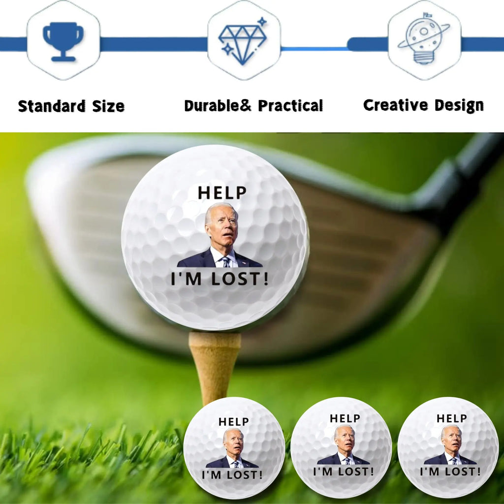 4 pack Funny  Golf Balls – 4 Pack | ‘Help! I’m Lost!’ | Political Gag Gift for Dad, Father’s Day Golf Gift - Big Tim's Magic Emporium
