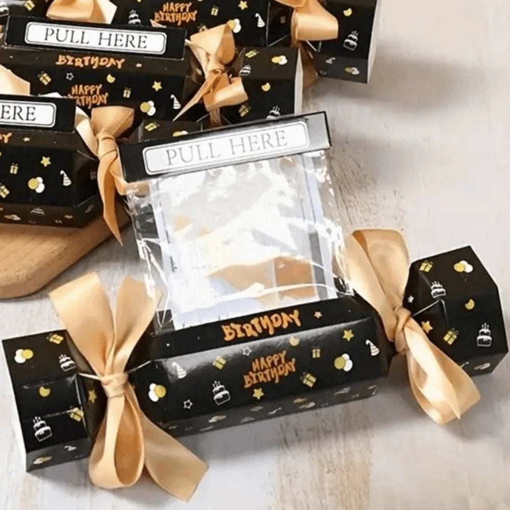 Party Gifts Candy Shape Birthday Money Box Black Gold Paper Money Gift Box Funny with Bags Pull Money Box Birthday Party