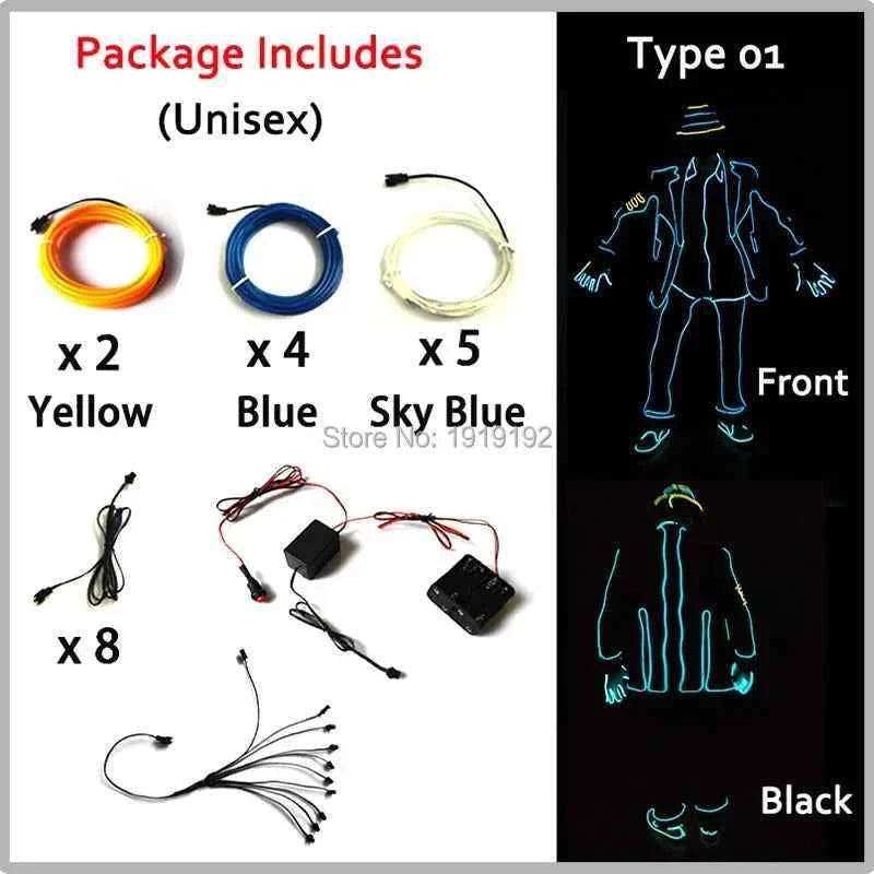 DIY Performance Dance LED Costume Materials Neon Light EL Wire Set Luminous Costumes DIY Materials Dance Talent Show Supplies