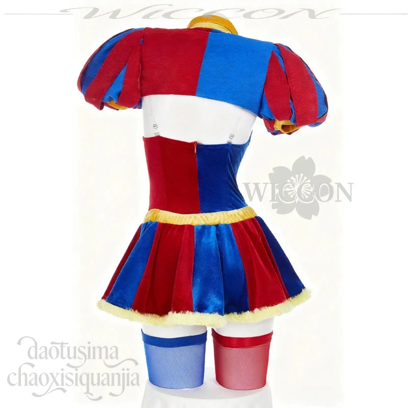 Jirai Kei Clown Girl Cosplay Costume | Red & Blue Mini Dress Complete Set - Big Tim's Magic Emporium